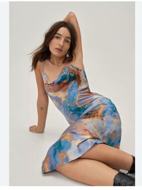 Micas Elegant Multicolor Marble Print strapless midi dress size X-large